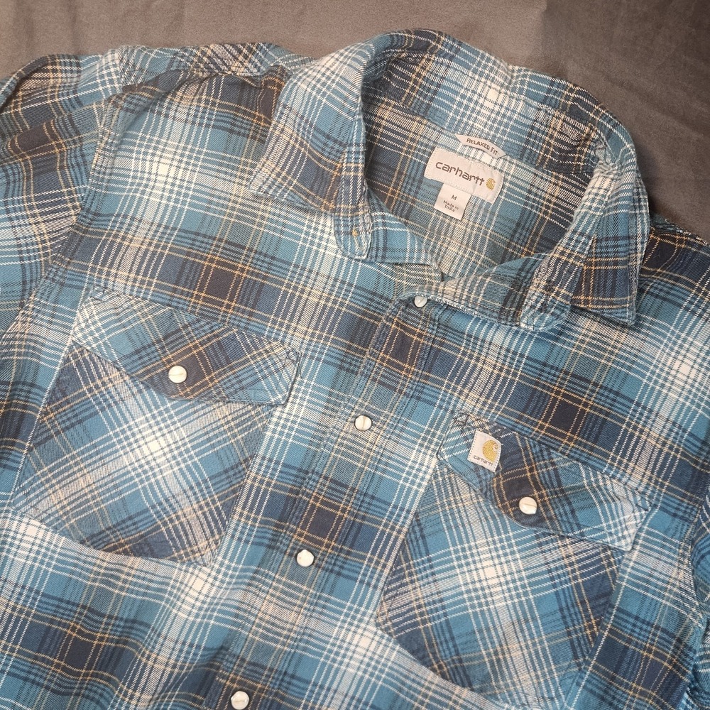Carhartt Shirt Men's Medium Rugged Flex Relaxed Flannel Blue Long Sleeve Plaid